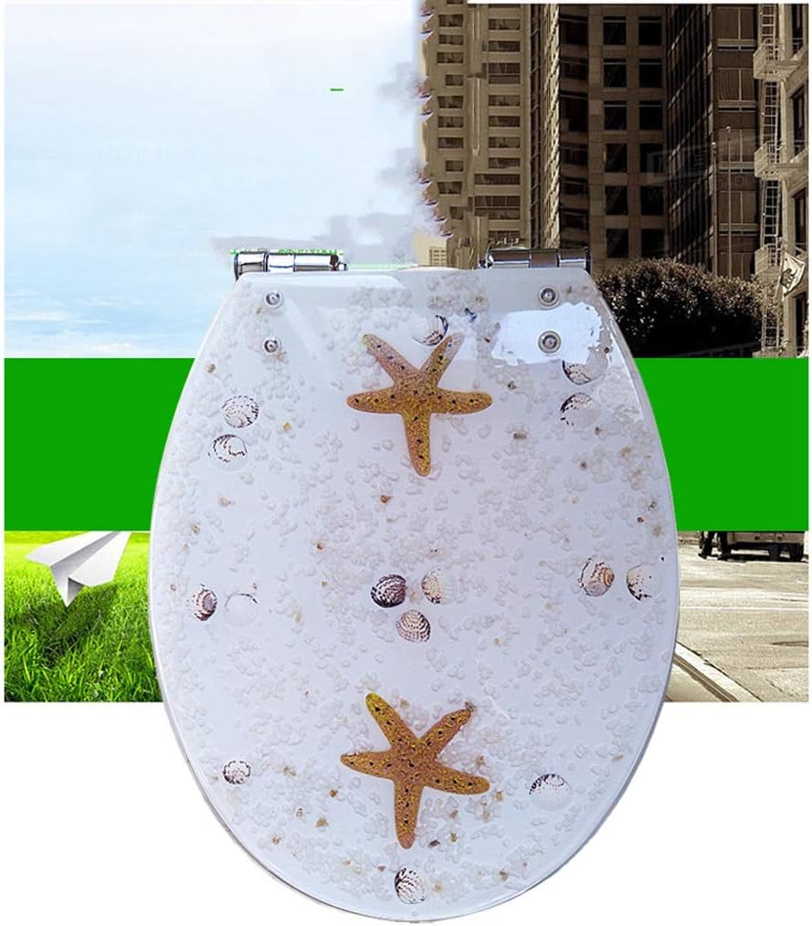 HBJWOV Toilet Cover for Household General Toilet Plate Thick Resin Transparent Toilet Cover UO Type Old-fashioned Slow Down Mute