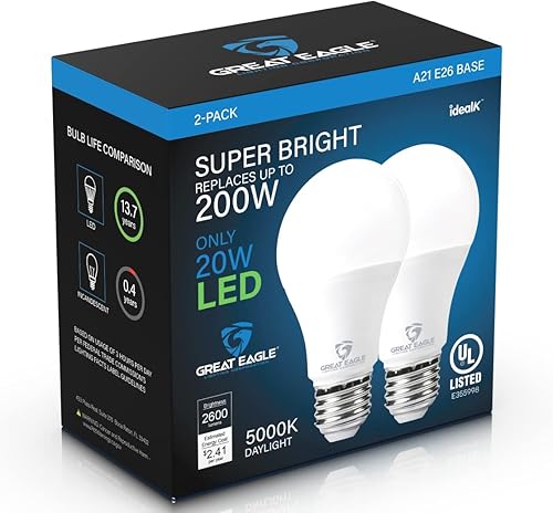 Miniatura 10 de Great Eagle Lighting Corporation Bombilla LED superbrillante de 150 W-200 W, 2600 lúmenes, A21 no regulable, 3000 K, blanco suave, alto lúmenes,