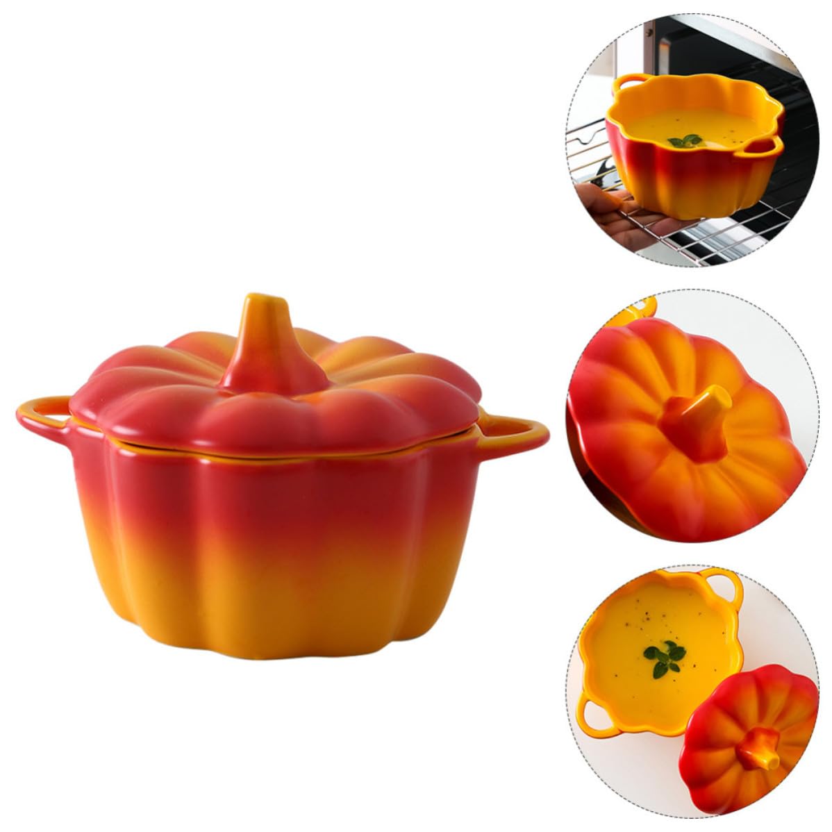 ABOOFAN Cuenco de Cerámica con Forma de Calabaza y Tapa para Mantener Frescura, Tazón Creativo para Servir Sopa y Postres en Navidad o Regalos