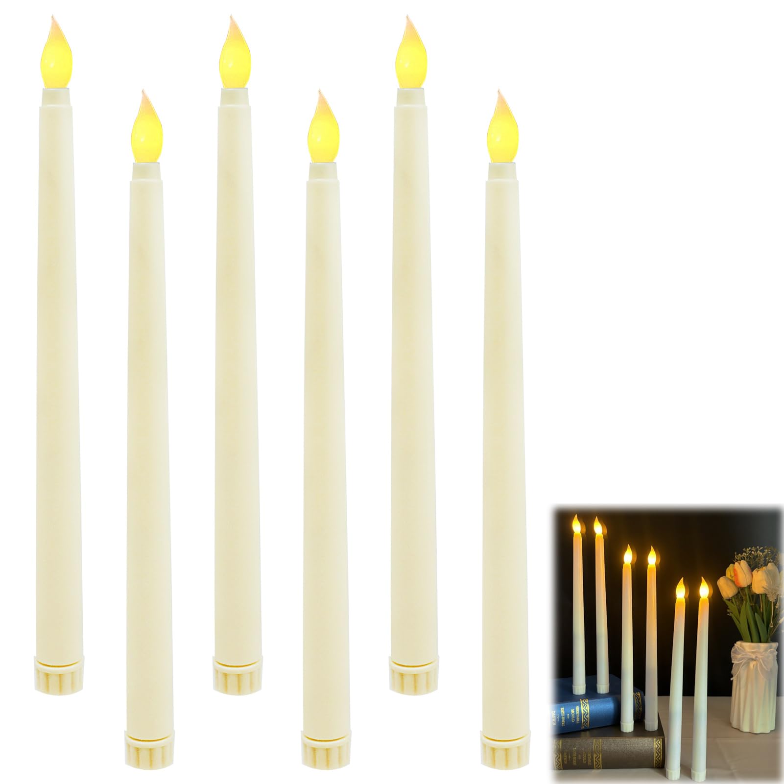 EuAcesry Velas LED de Árbol de Navidad, 6 Pcs Velas Flotantes Colgantes LED Efecto Llama, que Eléctrica Parpadeantes Decoración de Casa, Iglesia, Fiesta, Halloween Navidad