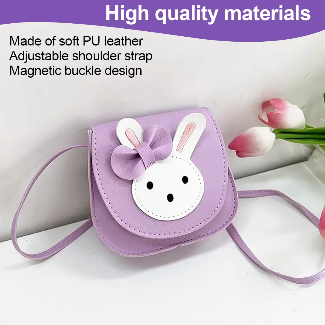 Sac Bandoulière Lapin KEREDA Pour Fille - Cuir Synthétique, Réglable, Cadeau 2-10 Ans