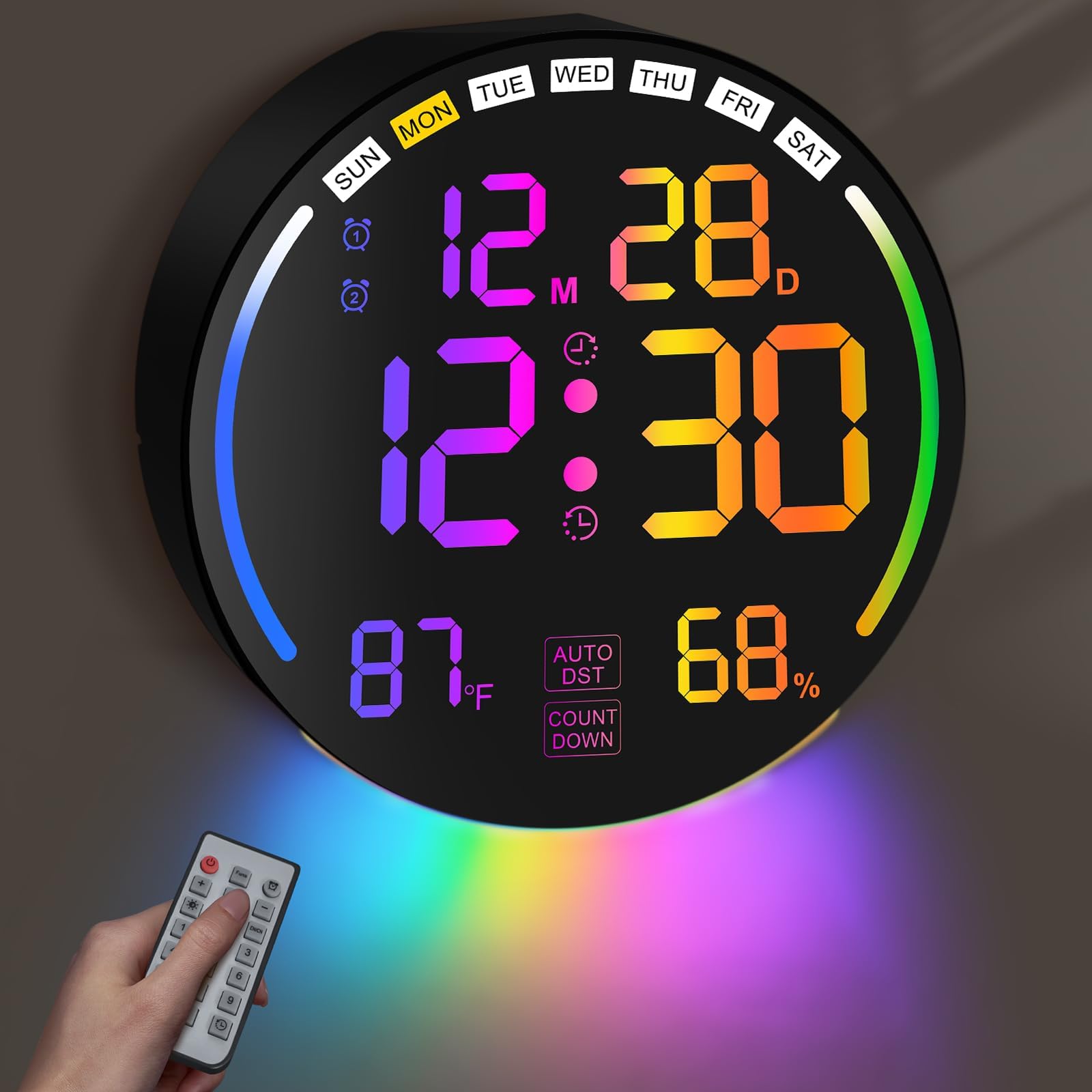 Pytha Sight Large Digital Wall Clock with 10.3" LED Display,Alarm,Countdown Timer,DST,Temperature,Humidity,Auto-Dimming,Remote Control,Night Light for Classroom,Bedroom,Living Room,Office,Gym