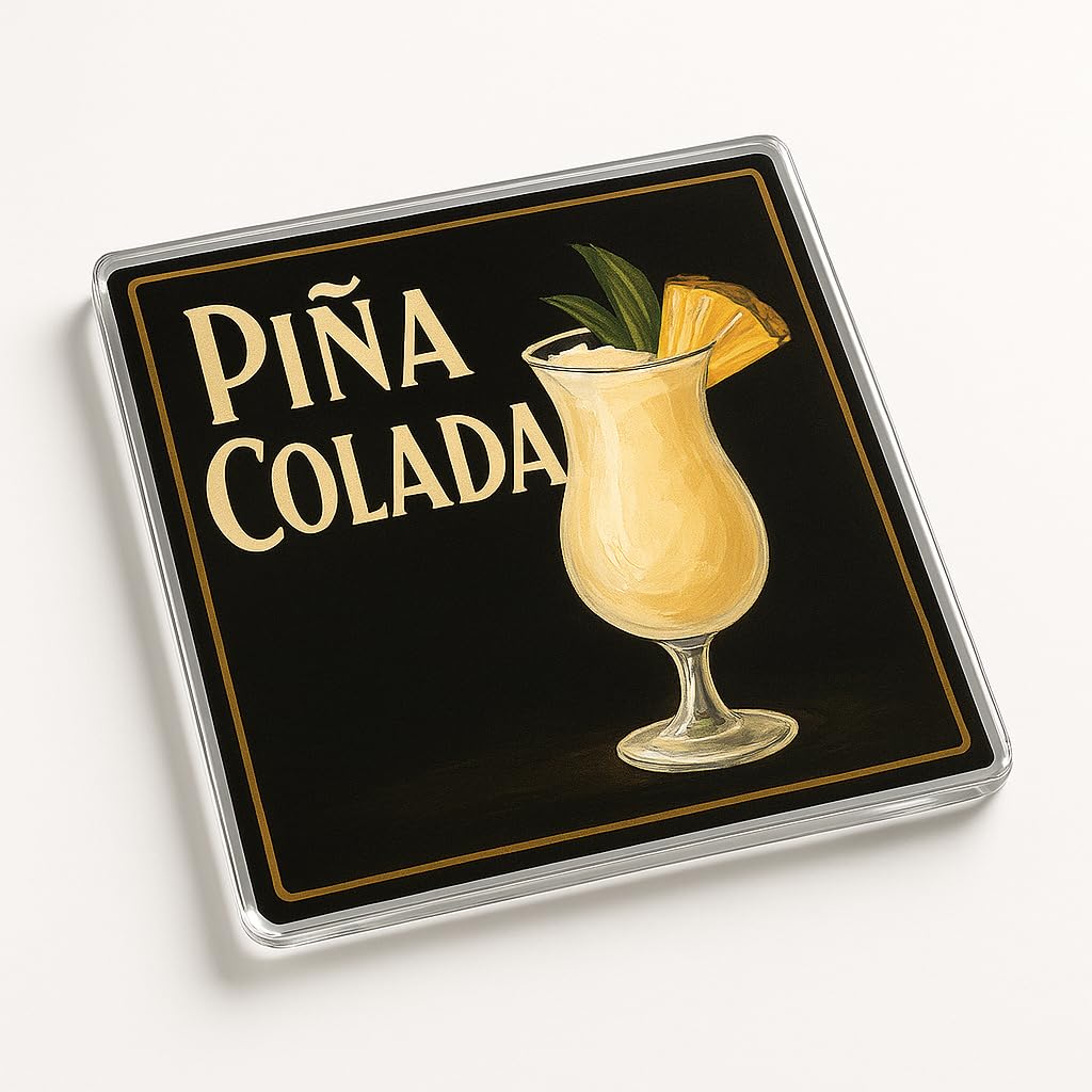 The Plum Penguin Gin & Tonic Classic Cocktail Acrylic Coaster Gift - Tropical Piña Colada Art Deco Style Design Home Bar Decor Accessory