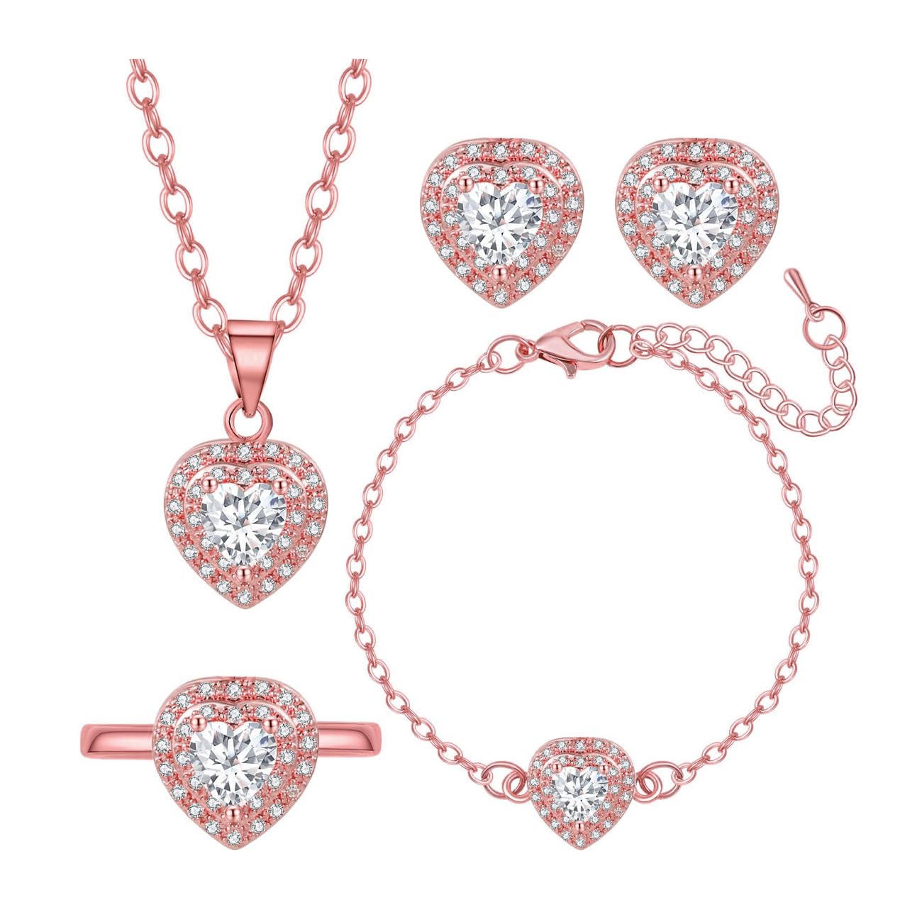 TOEECY Zirconia Conjuntos de Joyas para Mujer Zirconia Corazón Colgante Collar Pulseras Anillos Pendientes Juegos de Joyas para Boda Fiesta Prom