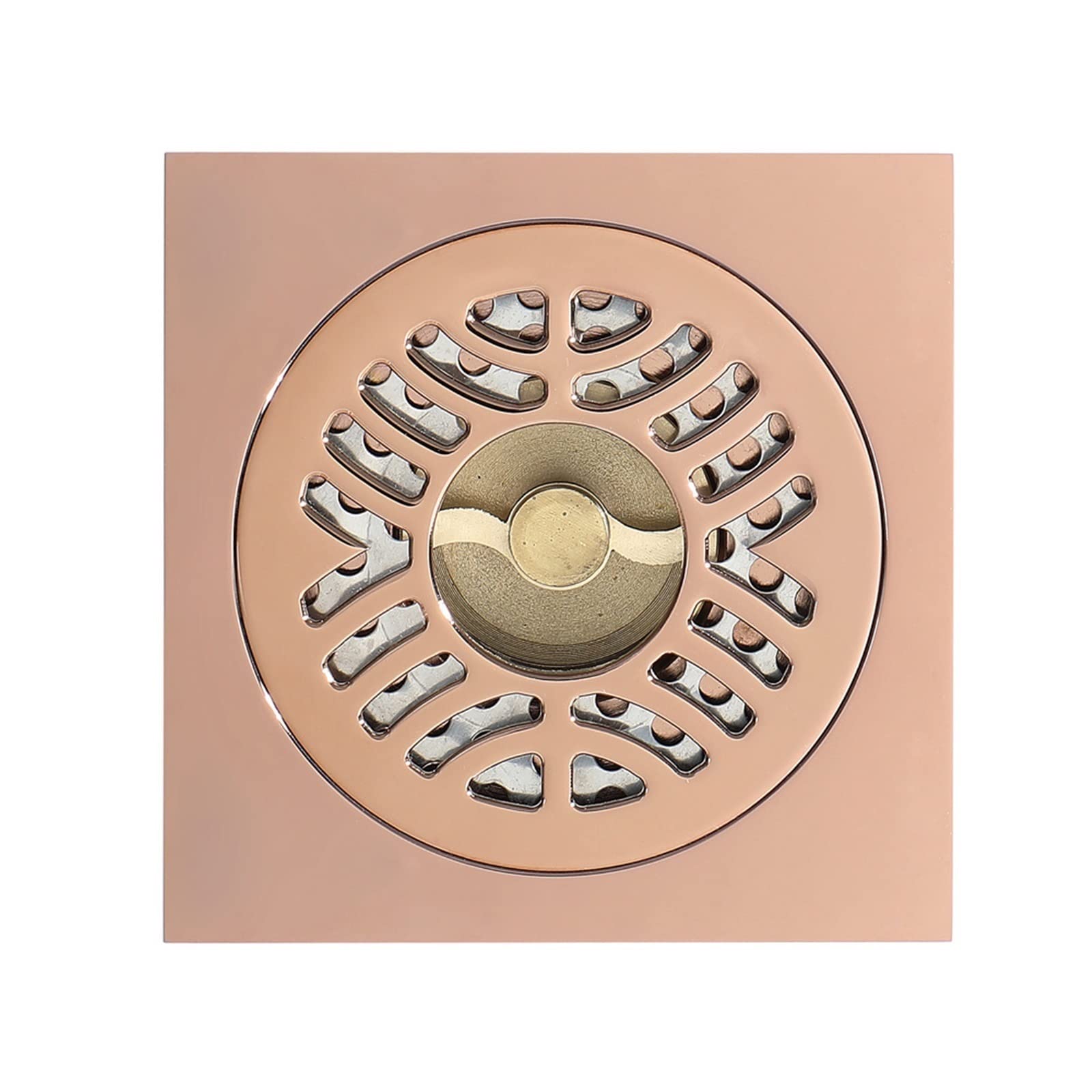 Desagüe de Suelo Cuadrado de latón Dorado Rosa de 10 x 10 cm para Ducha de baño, Rejilla de desagüe, colador, Inodoro, balcón, Lavadora.