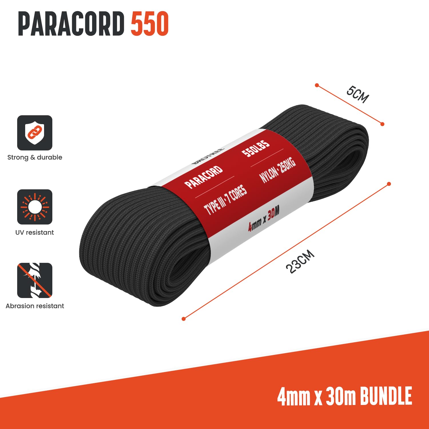 4mm Paracorde 550 Bushcraft Survie Mil-Spec Type III 7 Brins