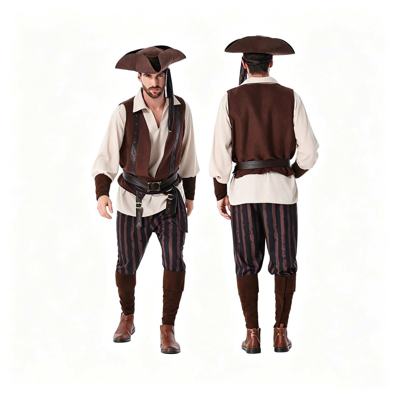 Generico Costume Pirata Uomo, Vestito Pirata Uomo, Vestito Carnevale Halloween Costume Capitano per Eventi e Feste