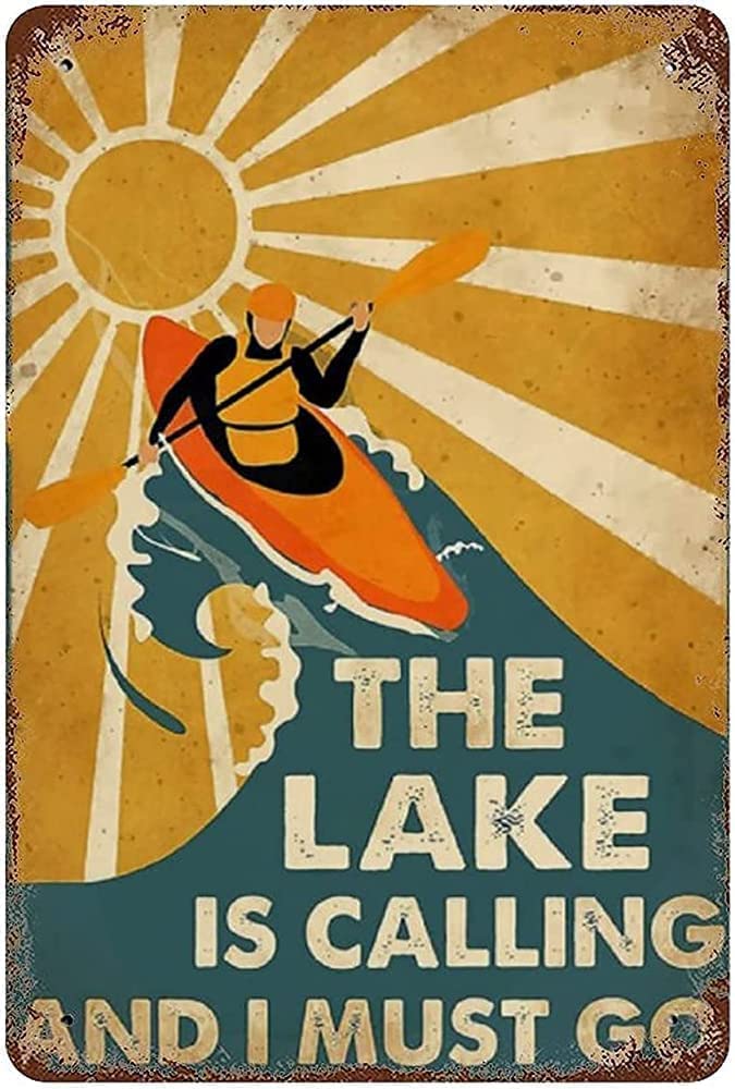 The Lake is Calling and I Must Go River Countryside Metal Tin Sign Novelty Coffee Bar Halloween Christmas Wall Poster 8x12 Inch