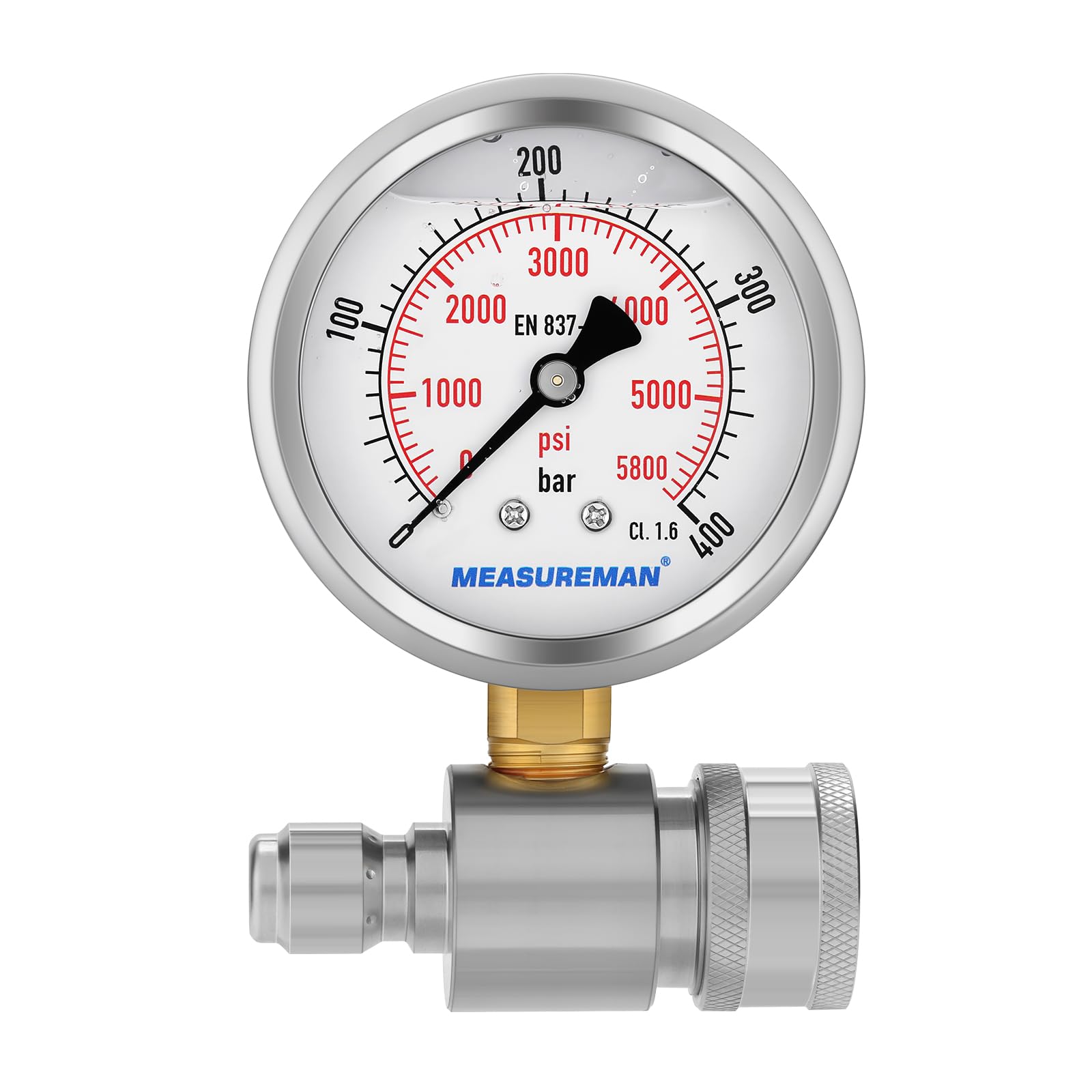2.5" Pressure Washer Gauge, 3/8 Inch Quick Connect, 0-400Bar Glycerin Filled, For Pressure Cleaning Machine