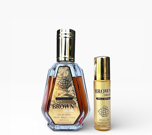 Brown Orchid Eau de Parfum Gold Edition, 50ml Spray & 10ml Roll On Parfum Oil Set