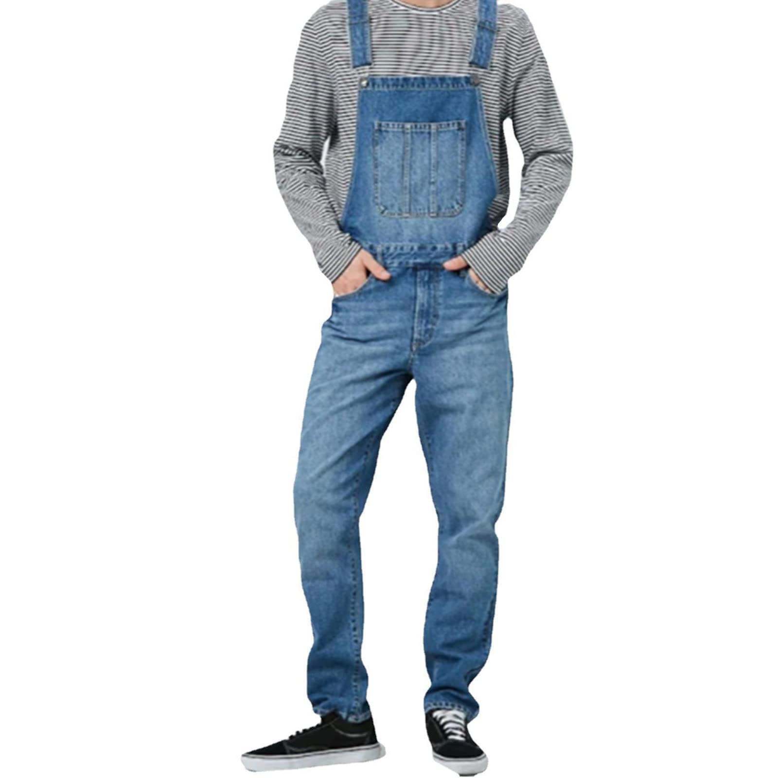 Men's Denim Bib Overalls Relaxed Fit Fashion Jean Jumpsuit