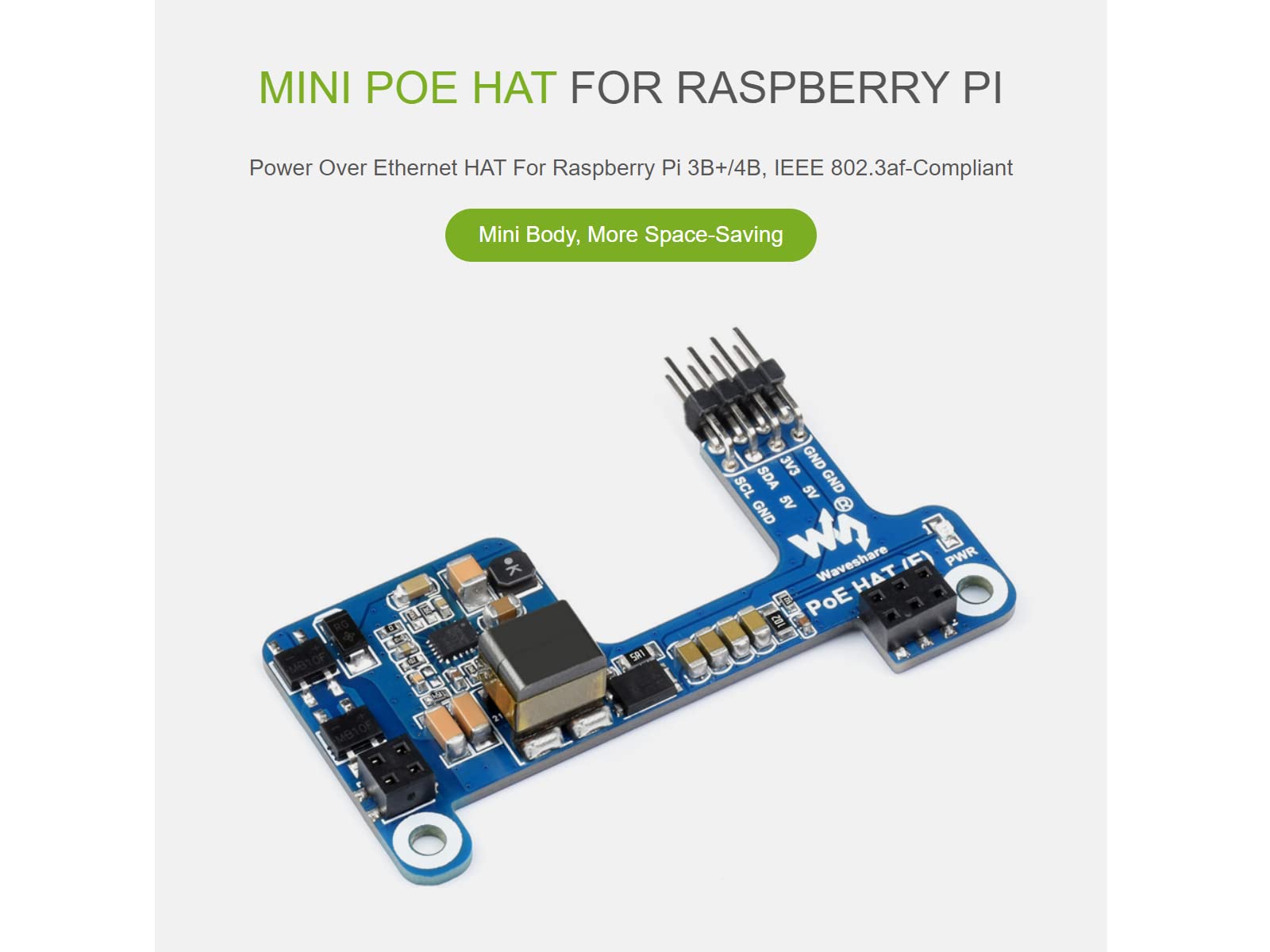 Waveshare POE Hat for Raspberry Pi 4B 3B+, IEEE 802.3af-Compliant,Power Over Ethernet Hat (E) Expansion Board for Raspberry Pi,5V Power Output