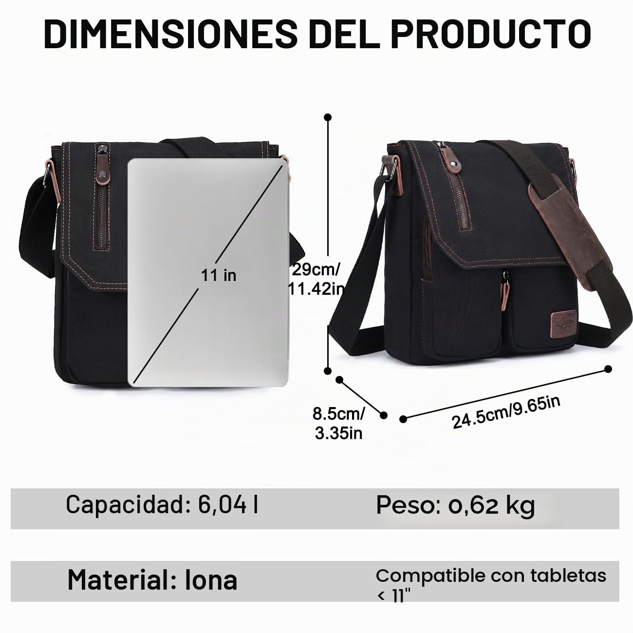 Bandolera Hombre Pequeña, Bolso Lona Unisex Bolsa Mensajero Retro Bolso de Hombro Resistente al Agua Bolsos Cruzado Vintage Bolsos Messenger Casual para Escuela Trabajo Viajes