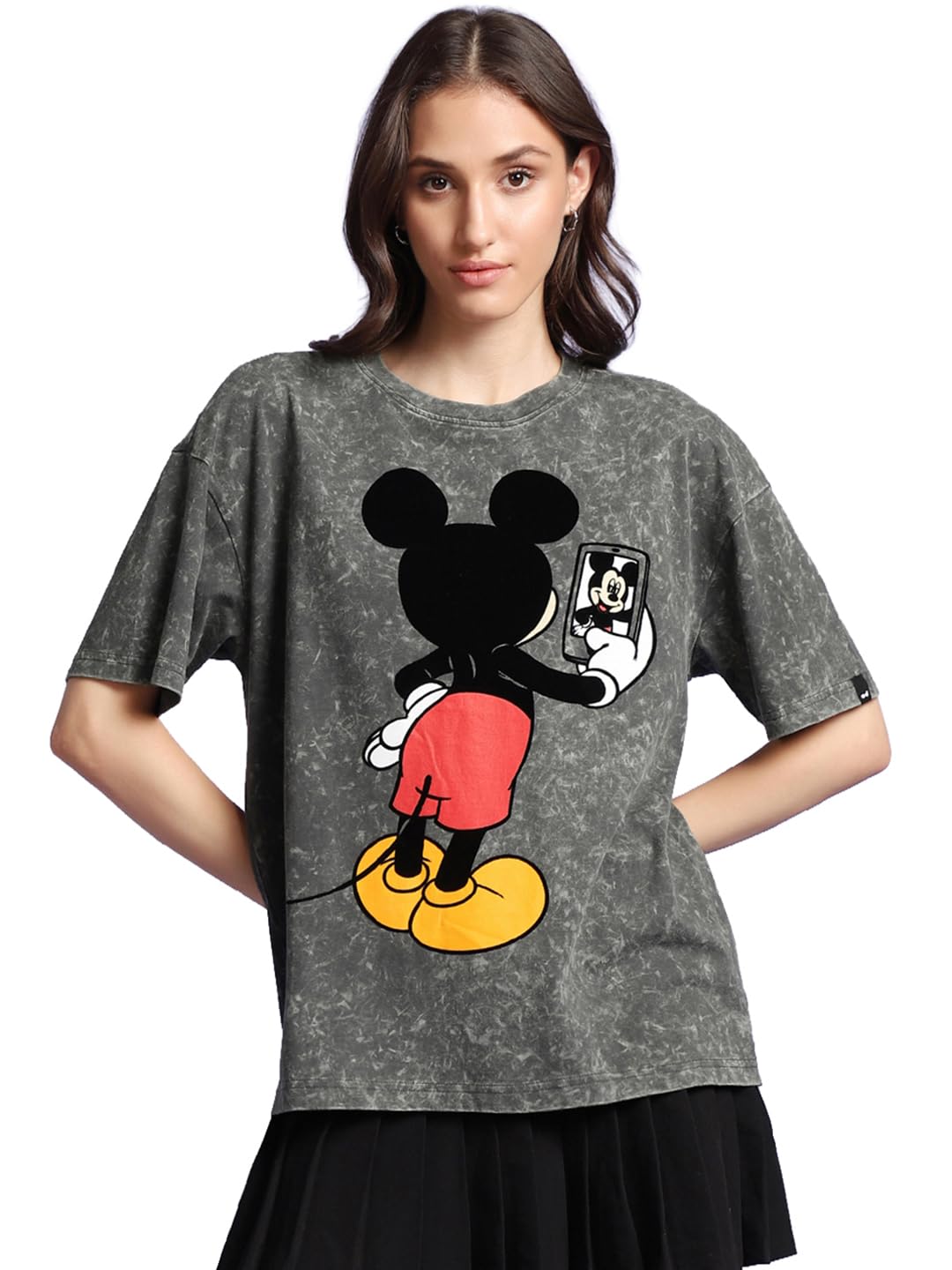 bewakoof X Disney Mickey Women's 100% Cotton Graphic Print Oversized Fit Half Sleeve Round Neck T-Shirt | Casual wear | Streetwear | Oversized Tshirt for Woman Cotton| Baggy-picture-39