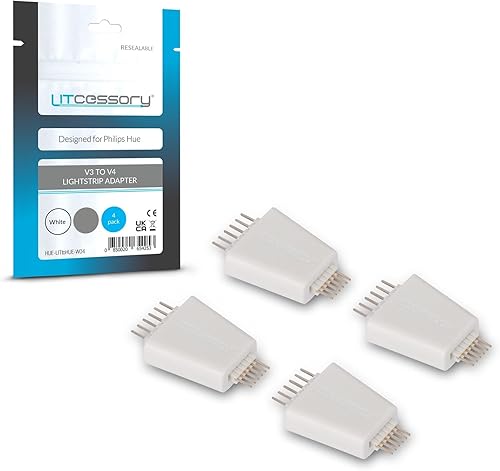 Litcessory Adaptador de tira de luz V3 a V4 para Philips Hue Lightstrip Plus (4 unidades, blanco)