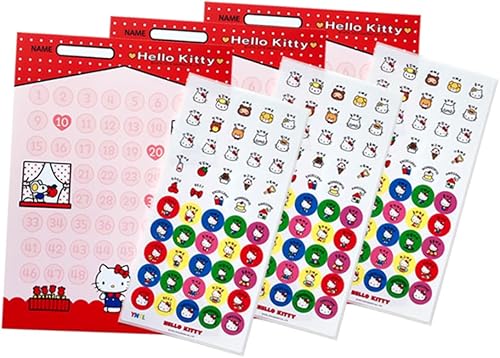 Miniatura 3 de Bandal & Neoul Juego de 3 hojas de cartas de recompensa de Hello Kitty, con calcomanías de alabanza de Hello Kitty de varios colores, adorablemente