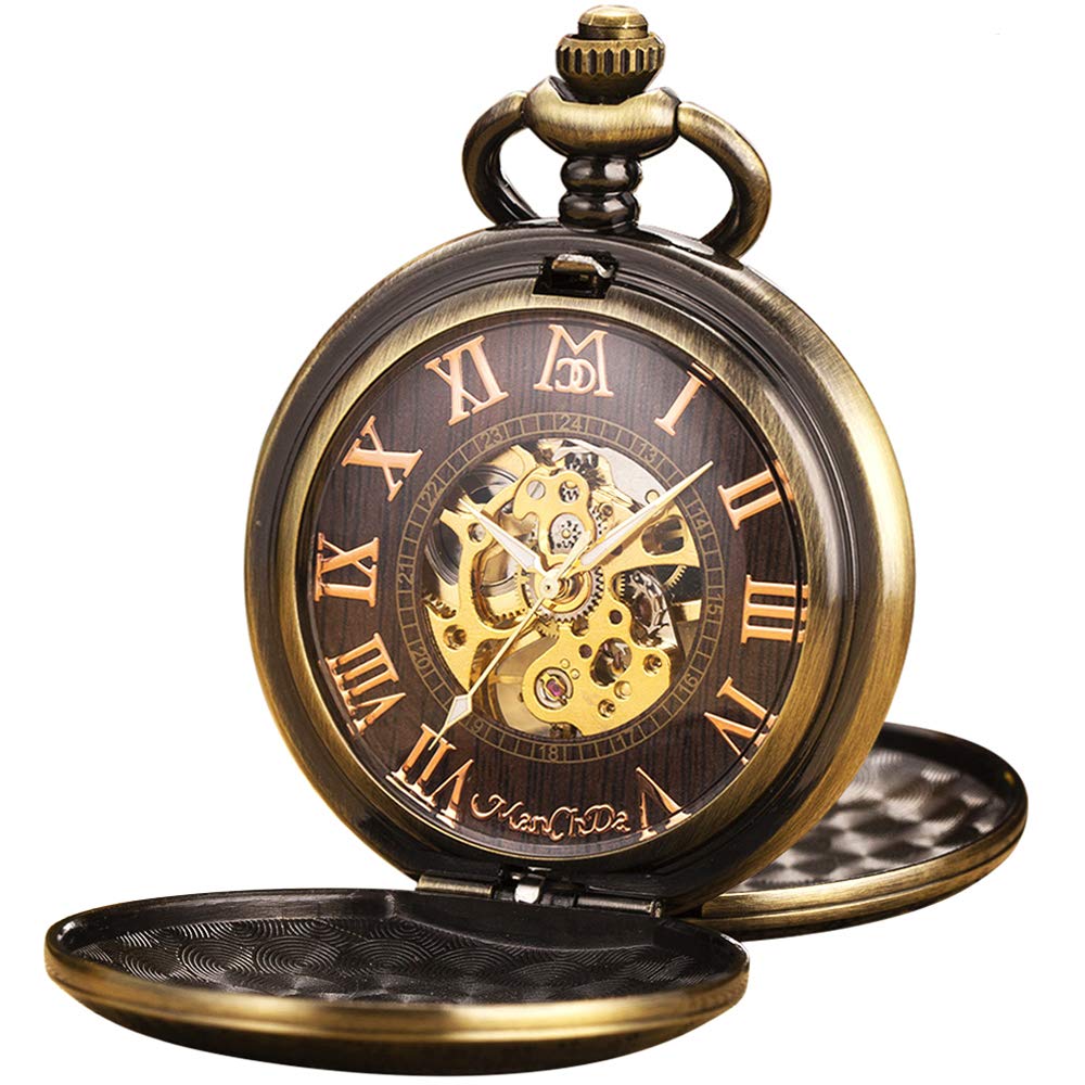 Buy ManChDaPocket Watch Men Pocket Watch Black Dream Dragon Mechanical Double Hunter Burlywood