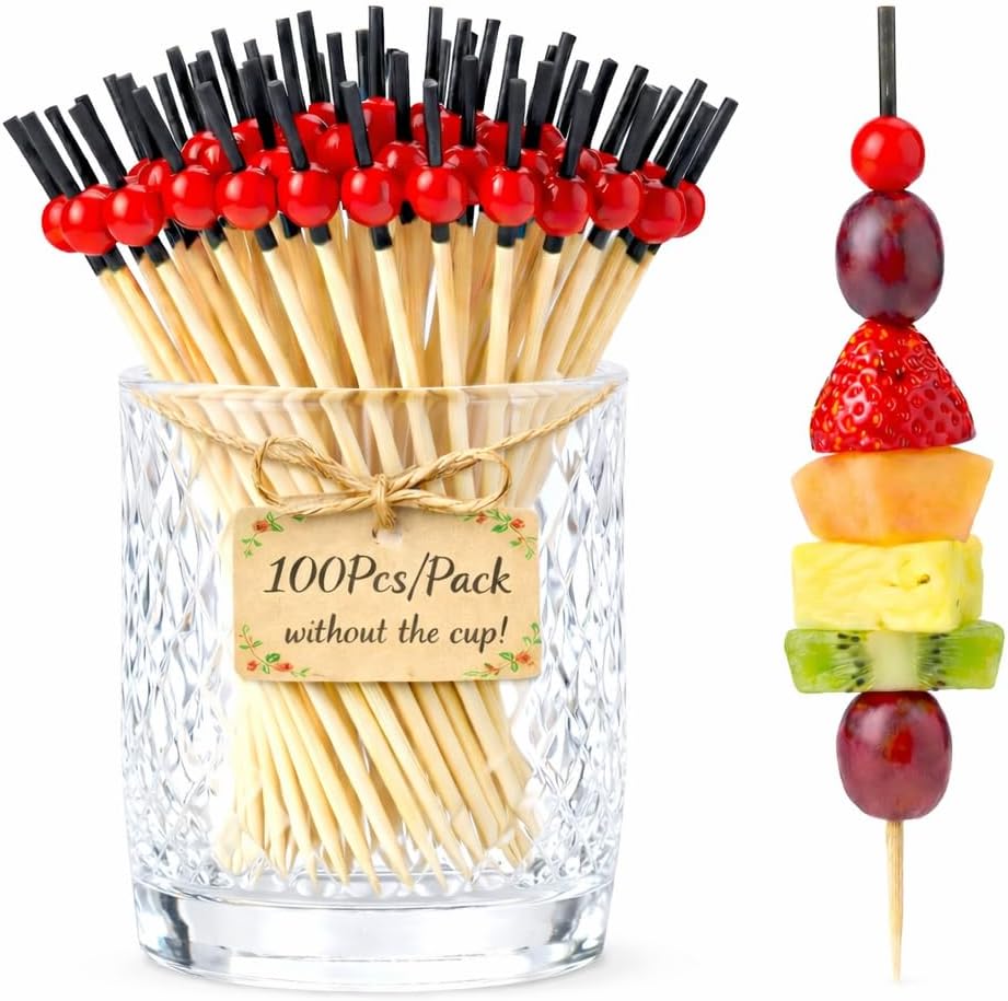 100pcs Red Heart Bamboo Cocktail Picks,4.7 Inch Valentine's Party Wedding Decoration Toothpicks for Appetizers,Fruit,Drinks,Dessert,Cocktail Garnish