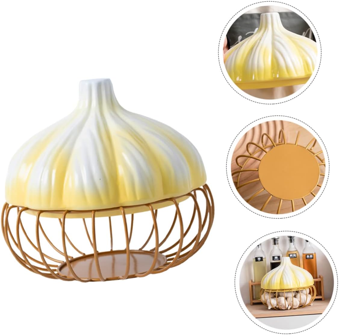 VALICLUD Garlic Basket with Stripes Multi Function Kitchen Garlic Keeper Versatile Storage for Eggs Fruits and Vegetables Design for Countertop