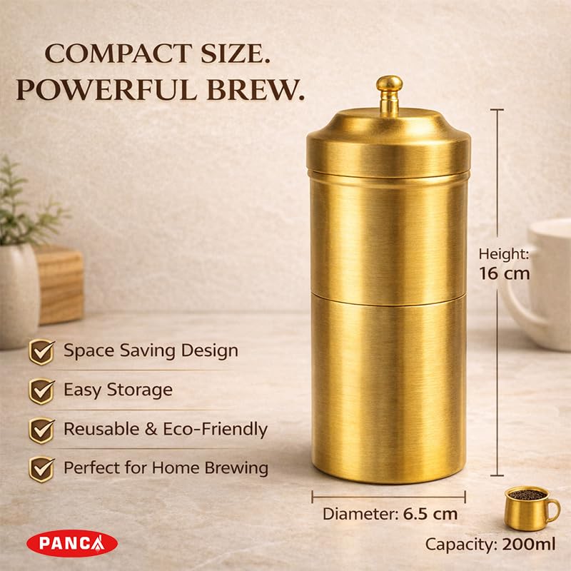 Image of PANCA Stainless Steel South Indian Filter Coffee Maker | Traditional Drip Coffee Decoction Maker for Hot & Cold Coffee | 200 ml Capacity | Brass
