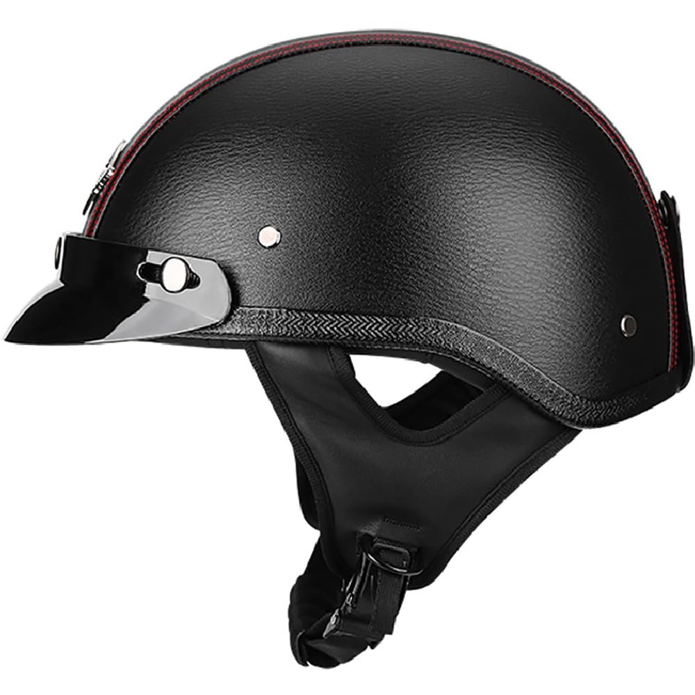WZGGTEAM Motorcycle Half Helmet for Adult Men Women, Vintage Leather German Style Open Face Helmet with Sun Visor, German Style Half Helmet Skull Cap ECE Approved for Motorbike Scooter
