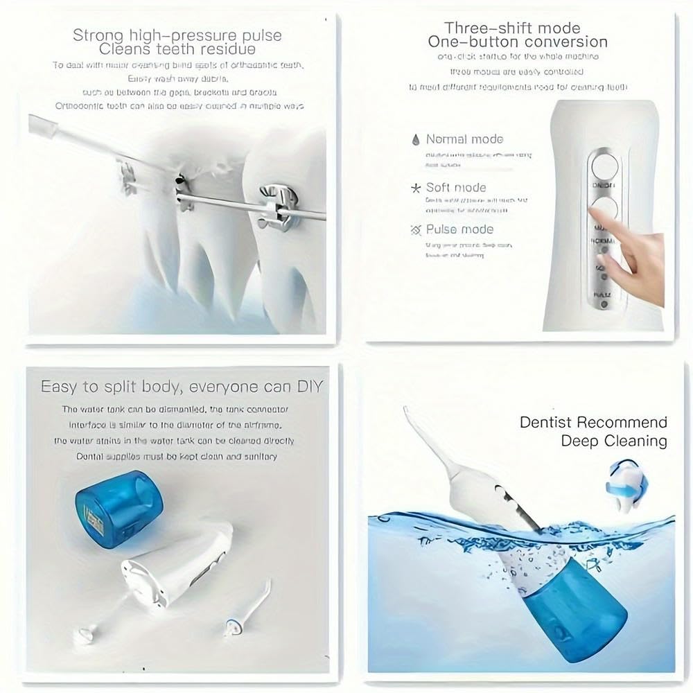 Irrigador bucal Agua, inalámbrico, 300 ml, 3 Modos, 6 Puntas, Recargable, eléctrico