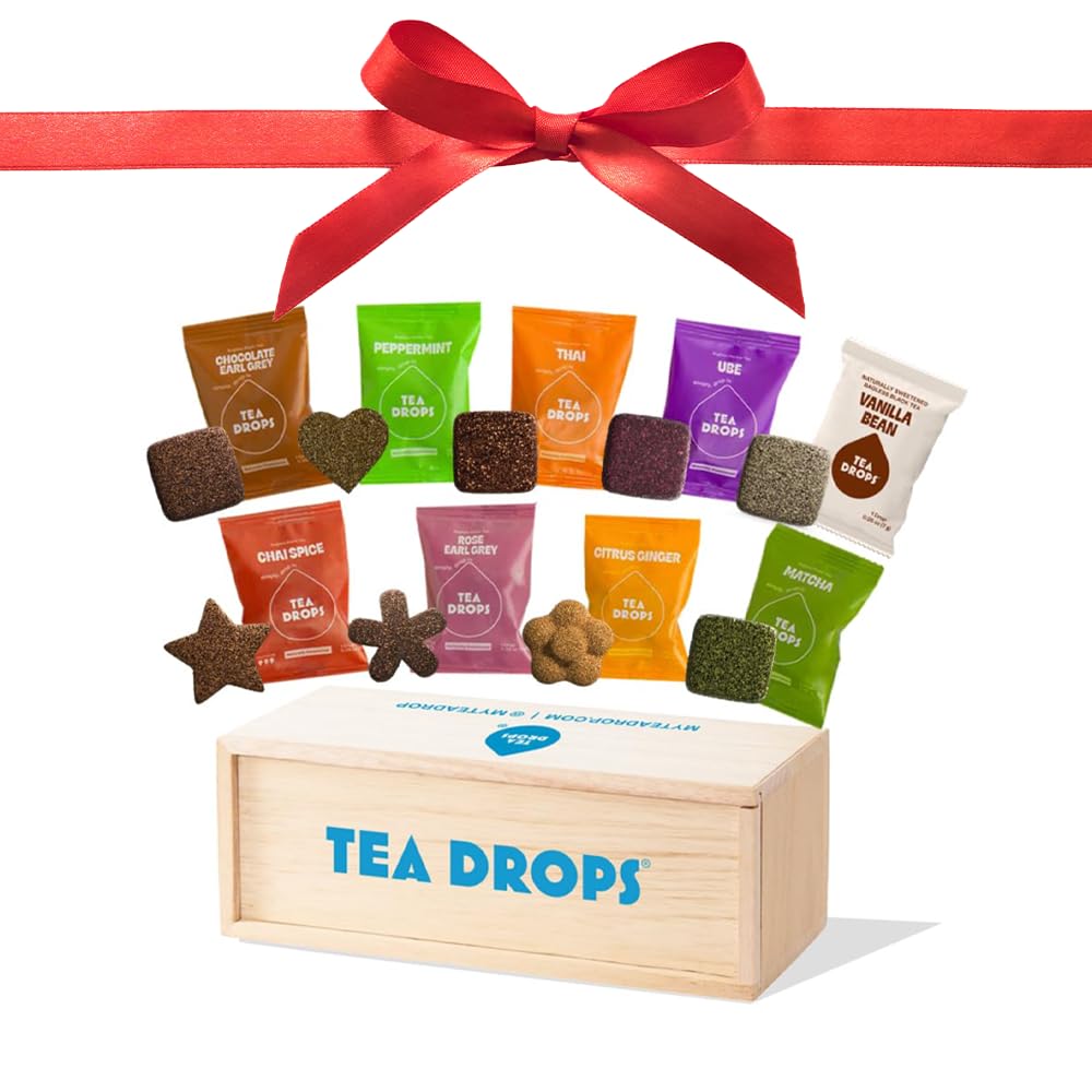 Sponsored Ad - Tea Drops Holiday Gift Set | Organic Dissolvable Loose Leaf Tea | Microplastic-Free | Chai Spice Chocolate Earl Grey Citrus Ginger Rose Matcha Peppermint Ube Vanilla Bean Thai | 9 Sampler Assortment - 1 Per Flavor