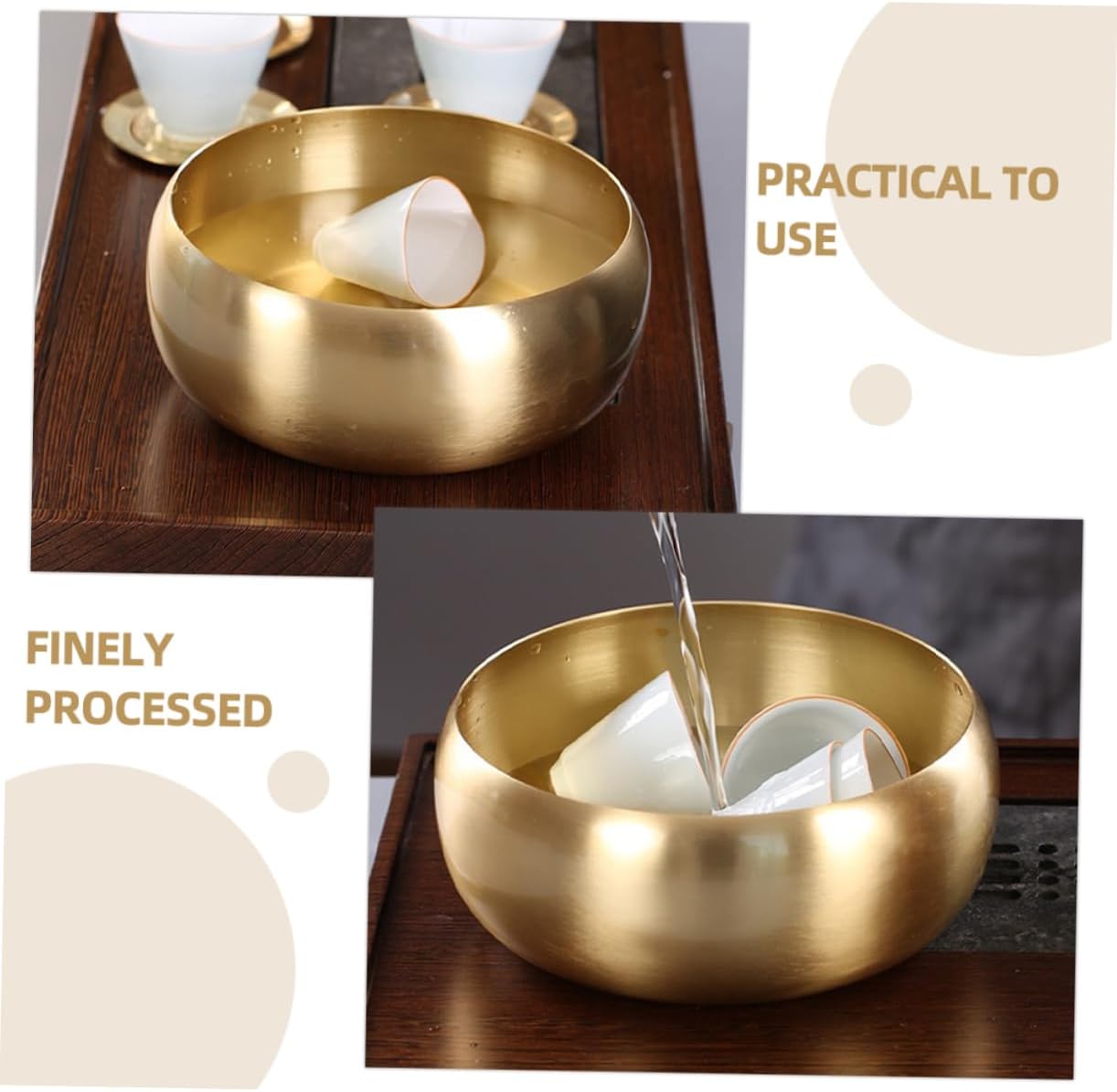 OUNONA Brass Tea Cup Washing Bowl Practical Chinese Style Basin for Tea Tasting and Use Multi-functional Design Residue Cereal and Soup