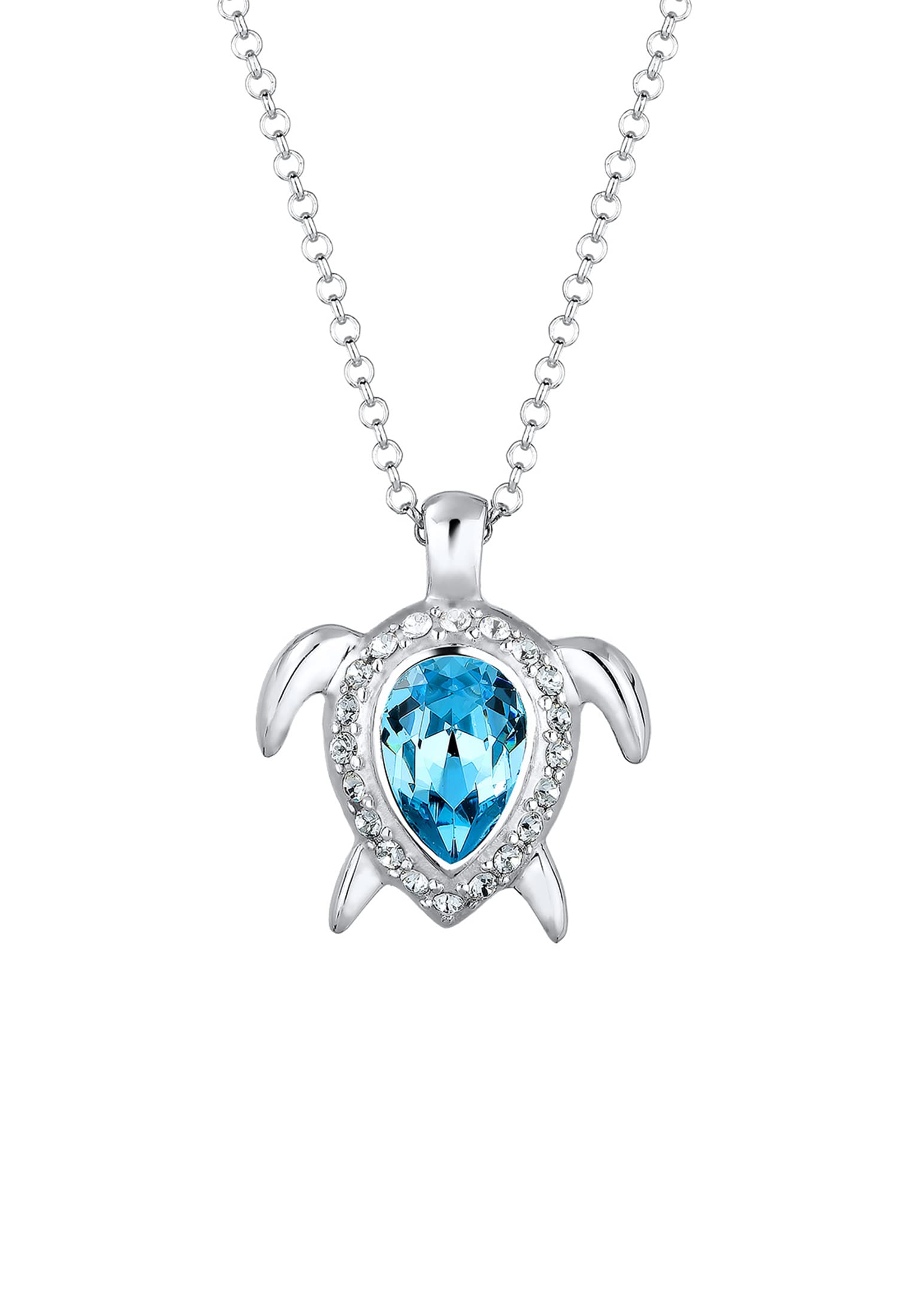 Elli Women Silver 925 Sterling Silver Turtle Crystal Necklace of Length 45cm
