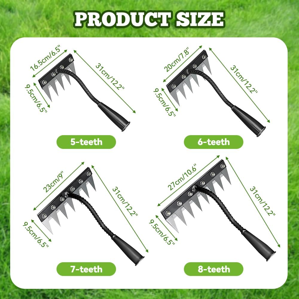 Garden Hand Rake Tool Carbon Steel, 2026 New 5/6/7/8 Teeth Garden Weeder Rakes, Iron Weeding Rake for Yard Lawn,Heavy-Duty Gardens Hand Weeder Puller Tool for Gardening and Weedings (8Teeth)