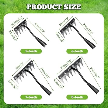 Garden Hand Rake Tool 2026 New 5/6/7/8 Teeth Carbon Steel Weeding Rake | Heavy-Duty Iron Head for Lawn, Flower Bed, Vegetable Garden & Yard Weed Removal (5-Tooth)