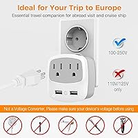 Vista 3 de Convertidor de adaptador de enchufe de viaje europeo, convertidor de enchufe de alimentación internacional TESSAN con 2 USB, adaptador de salida