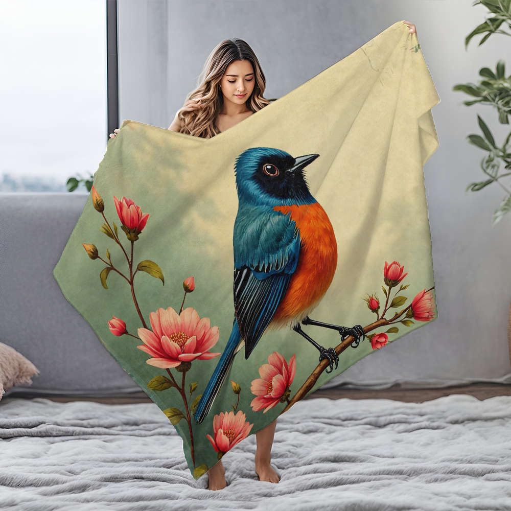 Plaid chauffant flanelle oiseau sur branche et grande couverture 125x150