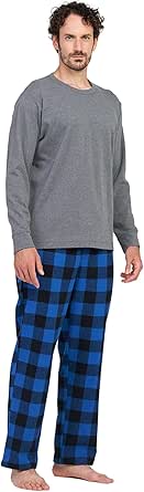 LAPASA Men's Pajama Set, Plaid Sleepwear Long Sleeve Lounge &amp; Sleep PJ Top &amp; Bottom with Pockets Flannel/Knit/Fleece M79