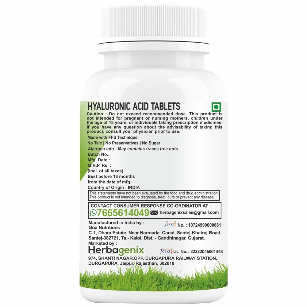 Hyaluronic Acid Supplements Tablets With Hyaluronic Acid, L-Glutathione, Biotin, Vitamin E, C, D & Grape Seed Powder Extract For Skin Radiance & Elasticity For Women & Men- 60 — Amazon image 3