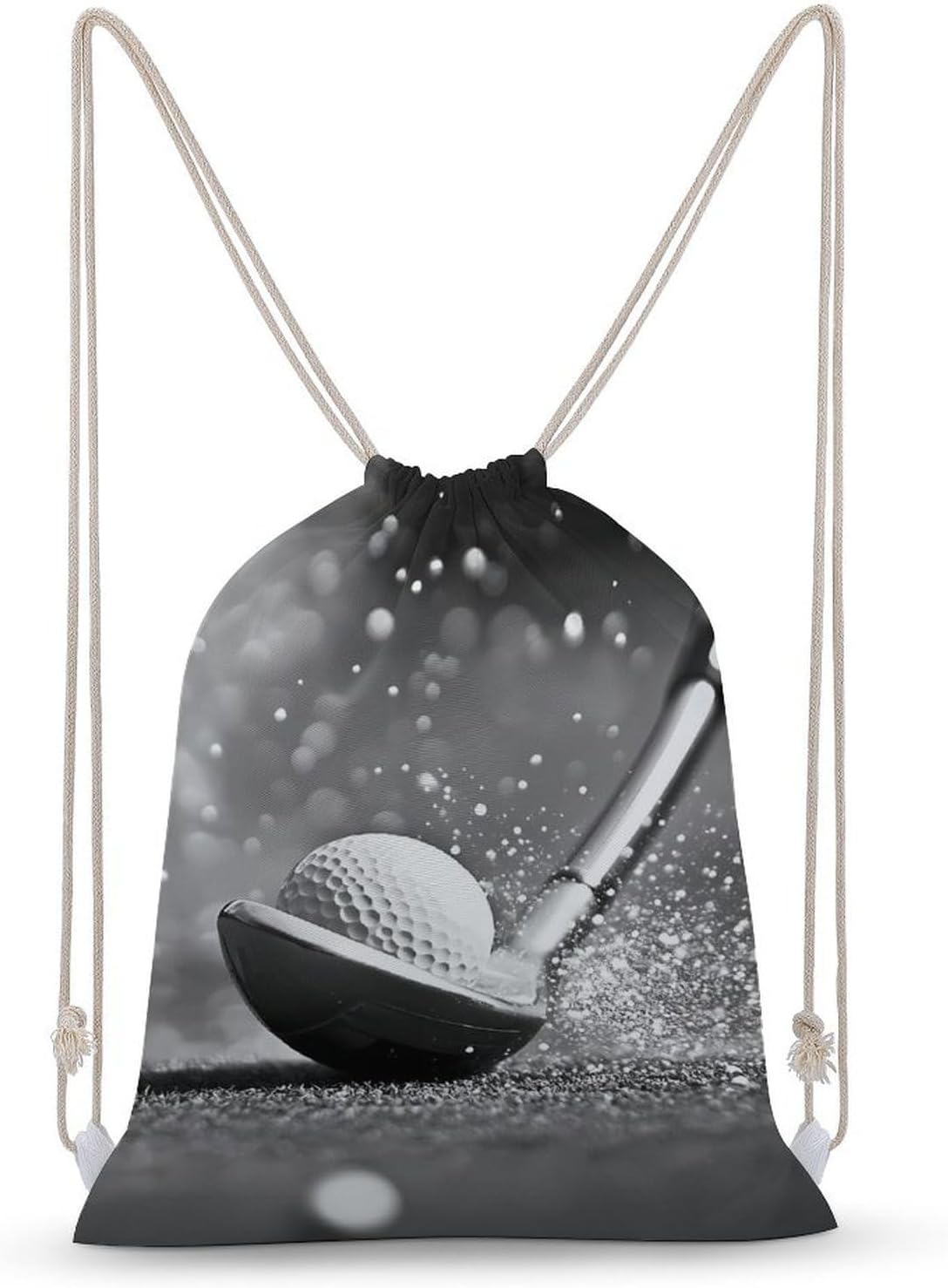 Black And White Golf Drawstring Backpack Double Shoulder Bag Sport Gym Sackpack for Men Women
