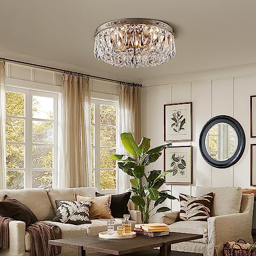 Bestier Antique Silver French Empire Crystal Semi Flush Mount Chandelier Lighting Led Ceiling Light Fixture Lamp For Dining Room Bathroom Bedroom Livingroom 4 E12 Bulbs Required D14 In X H8 In thumb #6