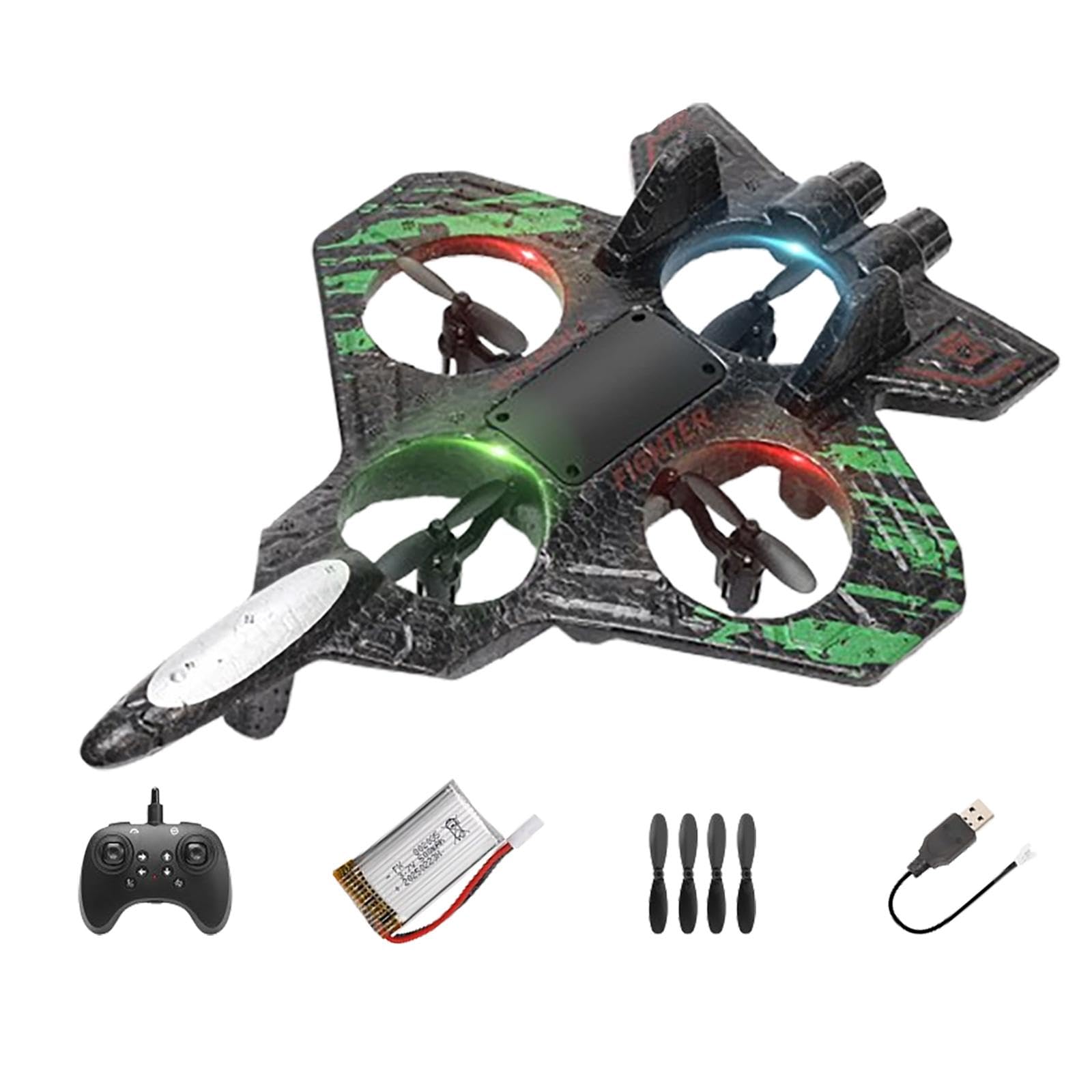 EHJRE Remote-controlled Airplane, RC Airplane, Waterproof, for Children And Adults, Roll, Anti-collision with Light Fighter Jet Model, RC Glider, green