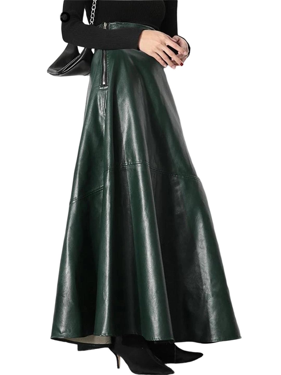Womens A Line Soft Faux Leather Skirt High Waist Maxi Skirts