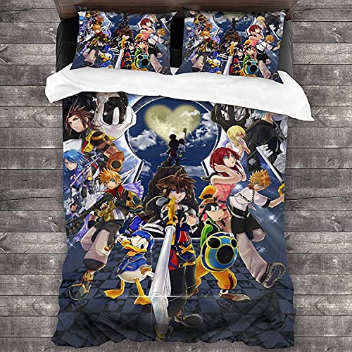 NICHIYOBI Kingdom Hearts Sora Riku Kairi Parure de lit, housse de couette et taie d'oreiller, en microfibre, impression numérique 3D, parure de lit en trois...