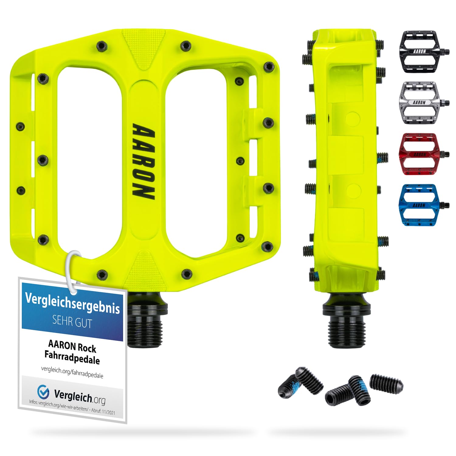 AARON Rock - MTB Pedale Fahrrad aus Alu mit abgedichteten Industrie-Kugellager, rutschfest durch austauschbare Pins, Plattform Fahrradpedale für E-Bike, Mountainbike, BMX, Trekking