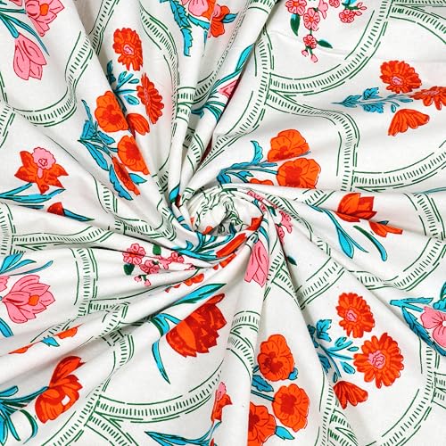 Image of BLOCKS OF INDIA Hand Block Printed 200 TC Cotton King Size Bedsheet (Pink Rose)