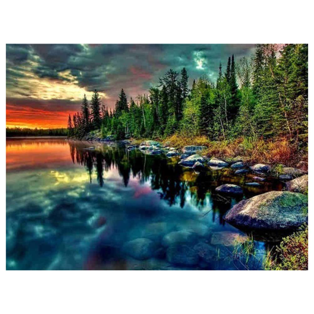 Lovemyhome Lake View Diamond Painting Full Drill Kits / 5D Diy Art Rhinestone Pasted Painting/Mosaic Cross Stitch With Square Diamond And Make Tool