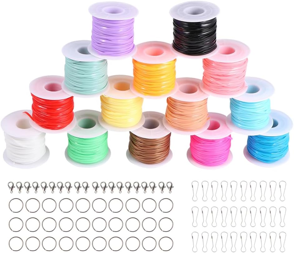 Lurrose Lanyard String Kit : Plastic Lanyard String - Plastic Lacing Cord for DIY Bracelets Keychains and Craft Projects