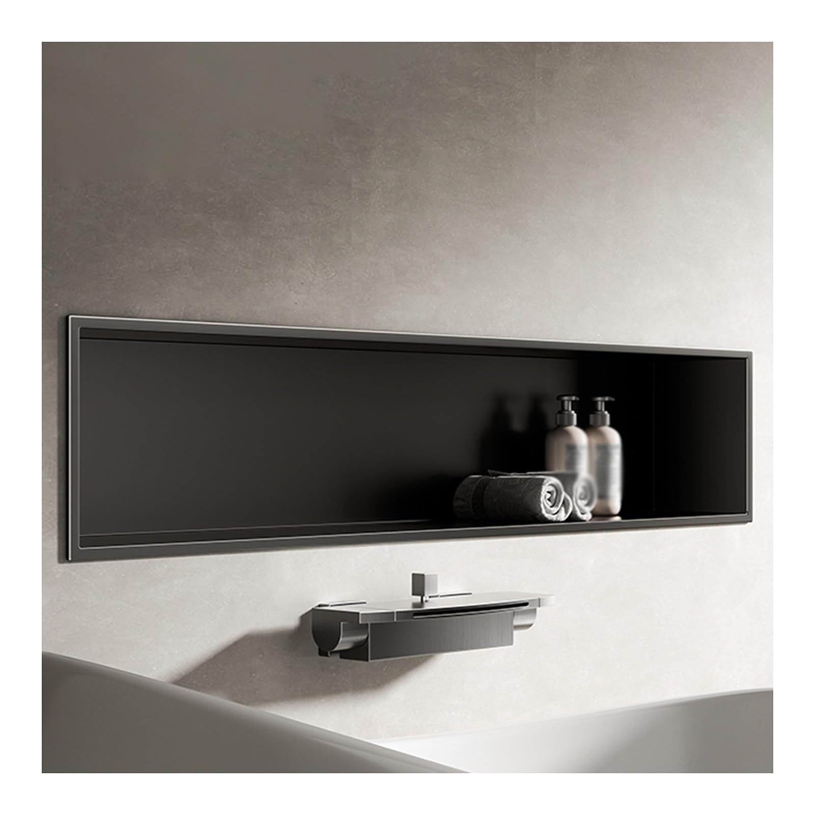 AYCDL Stainless Steel Shower Wall with LED Light Waterproof Rectangular Bathroom nizer Grey 320x320x125mm - Perfect for Modern Spaces,Nero-920x280x125mm