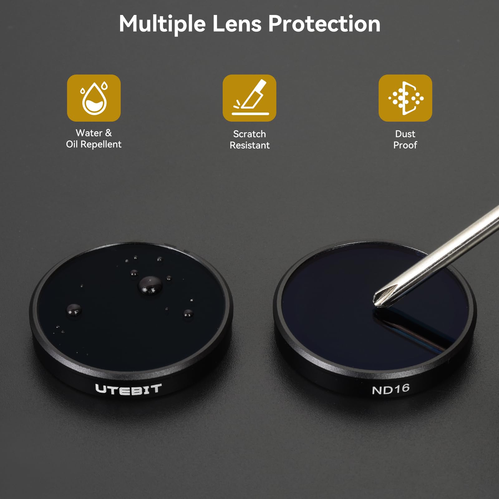 UTEBIT Kit de Filtres Compatible avec DJI Osmo Action 5 Pro/4/3, Lot de 4 ND8 ND16 ND32 CPL Filtres Polarisants à Densité Neutre Accessoire Caméra Action, Verre Optique HD Multicouche