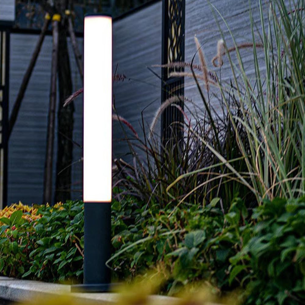 HELCEKOU Modern Landscape Path Light Cylindrical Acrylic Pathway 7W LED Bollard Lighting Fixture Aluminum Housing Waterproof Lights for Courtyard Patio Lawn Porch Decor