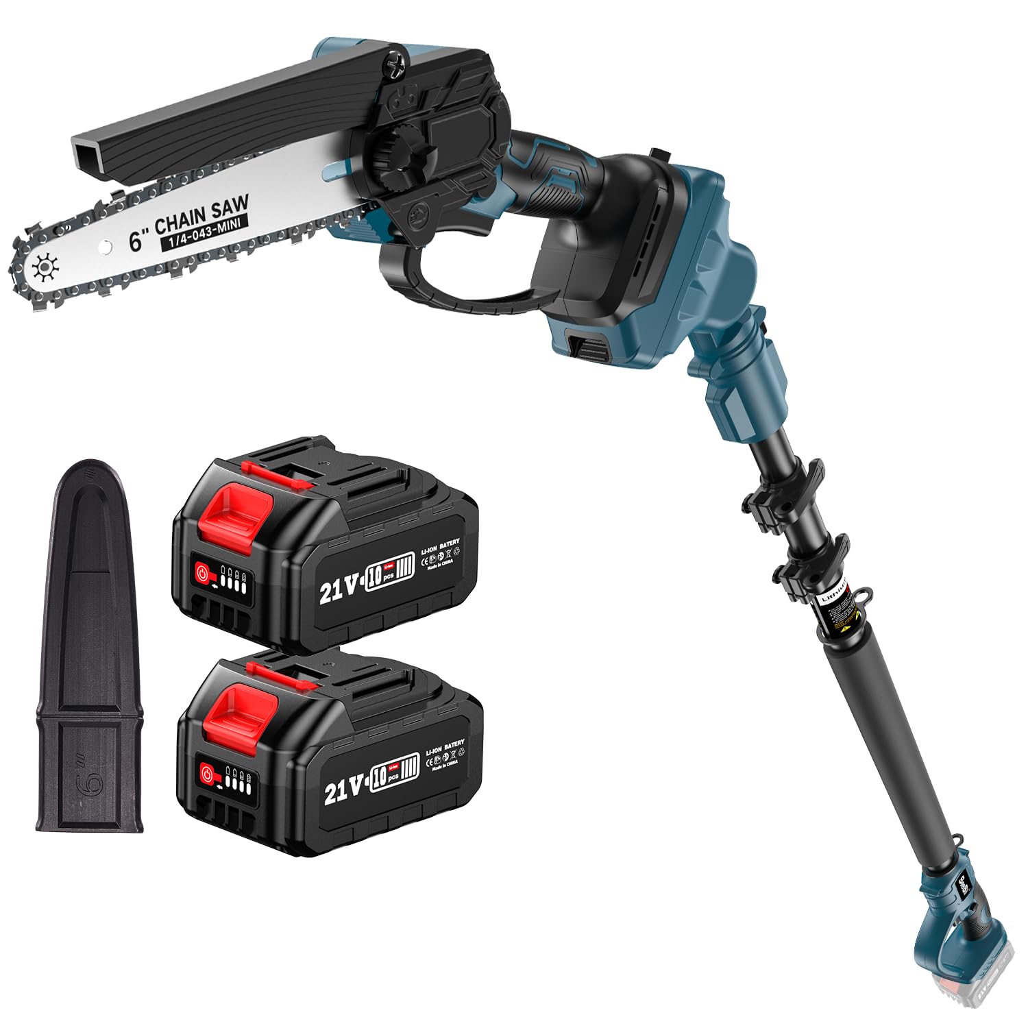 Seesii 2-in-1 Cordless Pole Saw & Mini Chainsaw, 6-inch Brushless Chain Saw with 2PCS 4.0Ah Battery 15-Foot MAX Reach Pole Saw for Wood Cutting Garden
