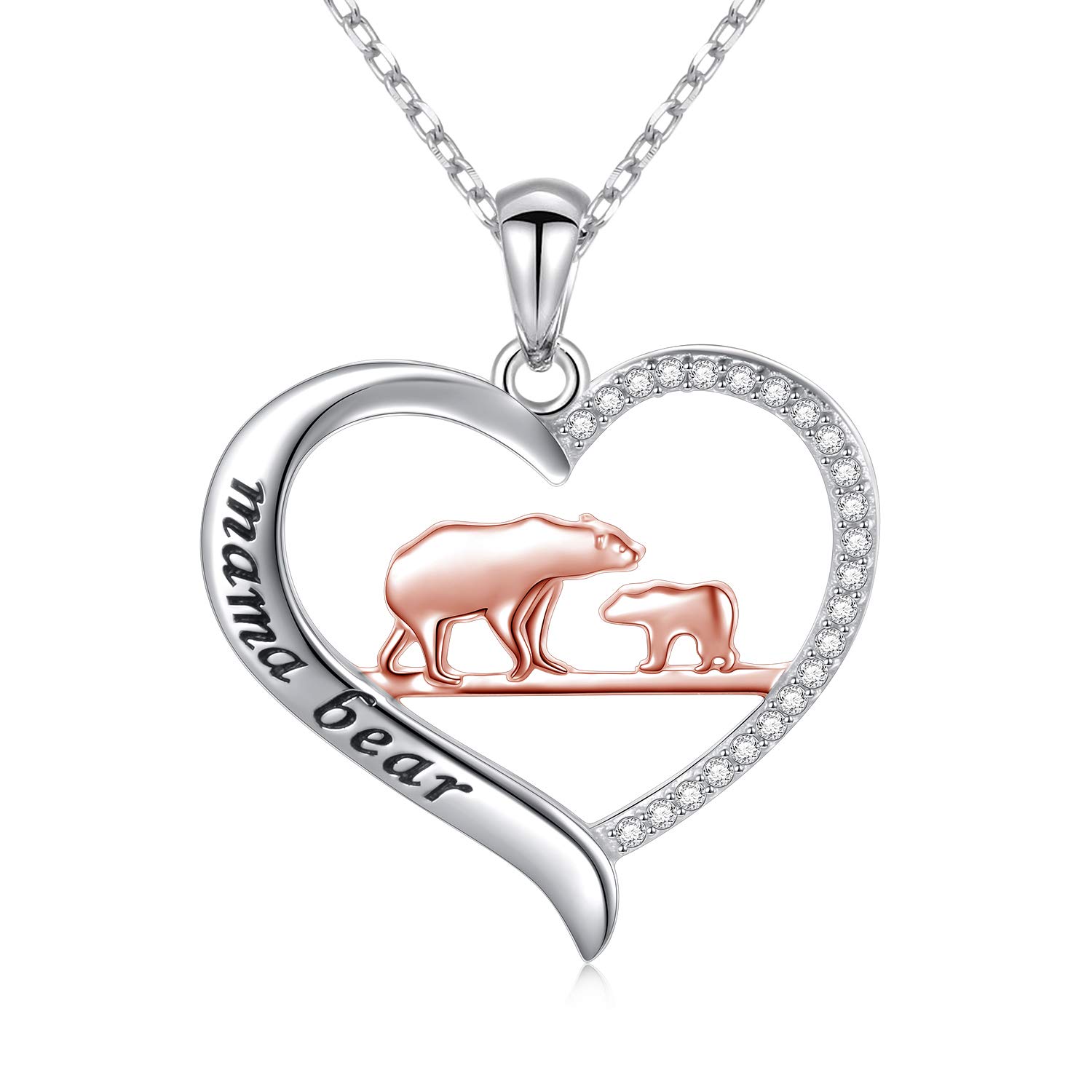 LadytreeMama Bear Mama Elephant Necklace Sterling Silver Bears In Heart Pendant With 1 2 3 Cubs