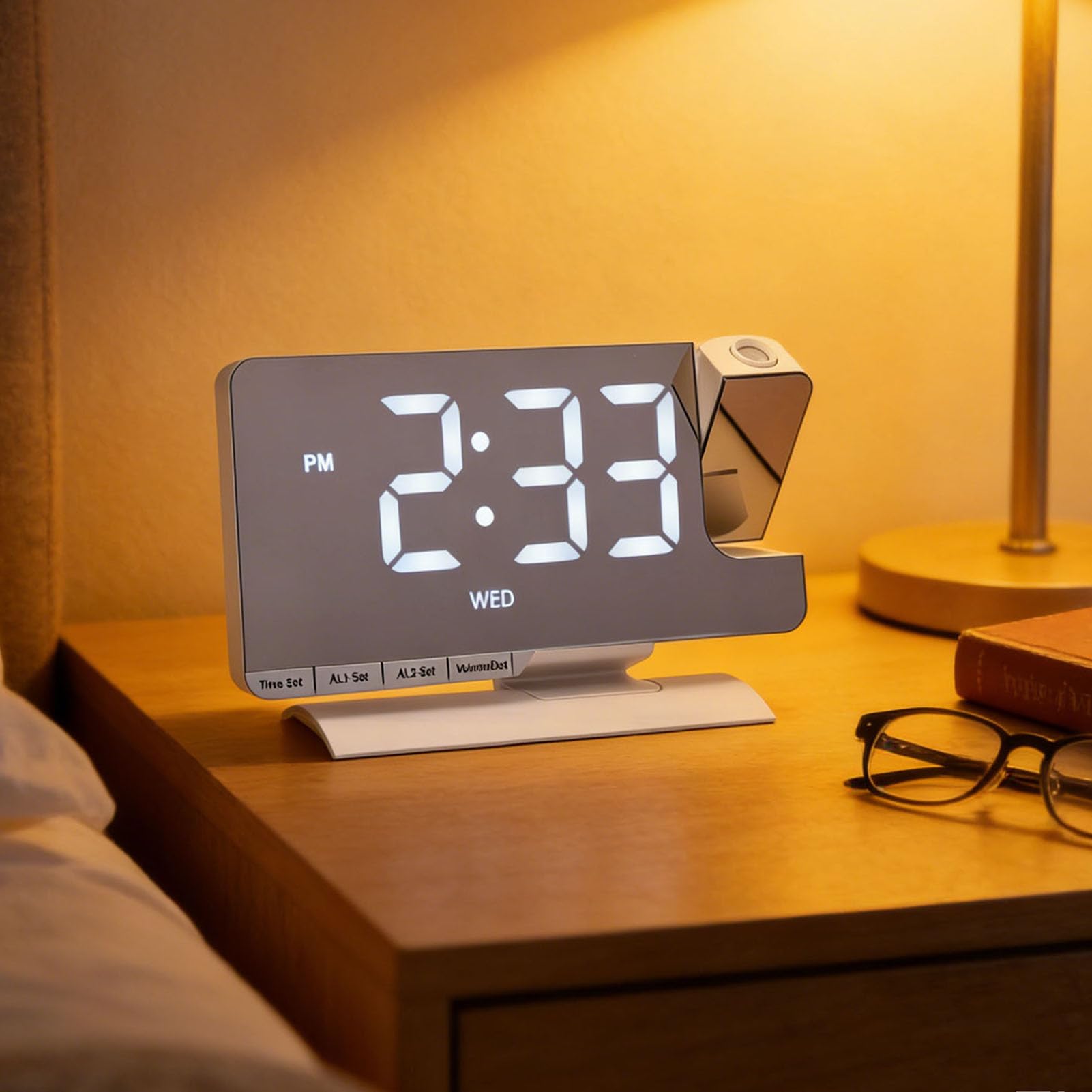 Cocoarm Projektionswecker mit Großem LED-Display, Digitaluhr mit Projektor, 180 Grad Drehbare Projektion, 6 Helligkeitsstufen, Dual-Alarm, USB-Aufladung, für Schlafzimmer, Schreibtisch (White)